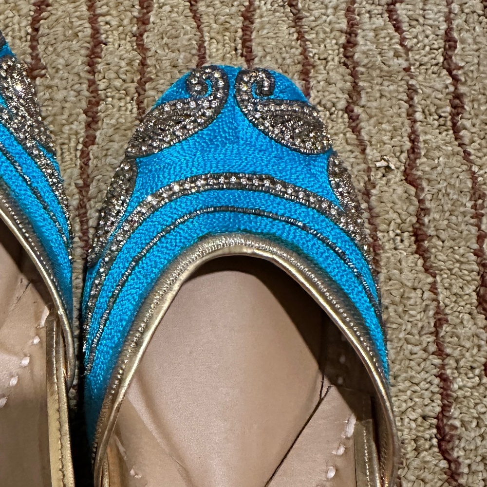 Super cutie punjab jutti ballet flat leather aqua blue